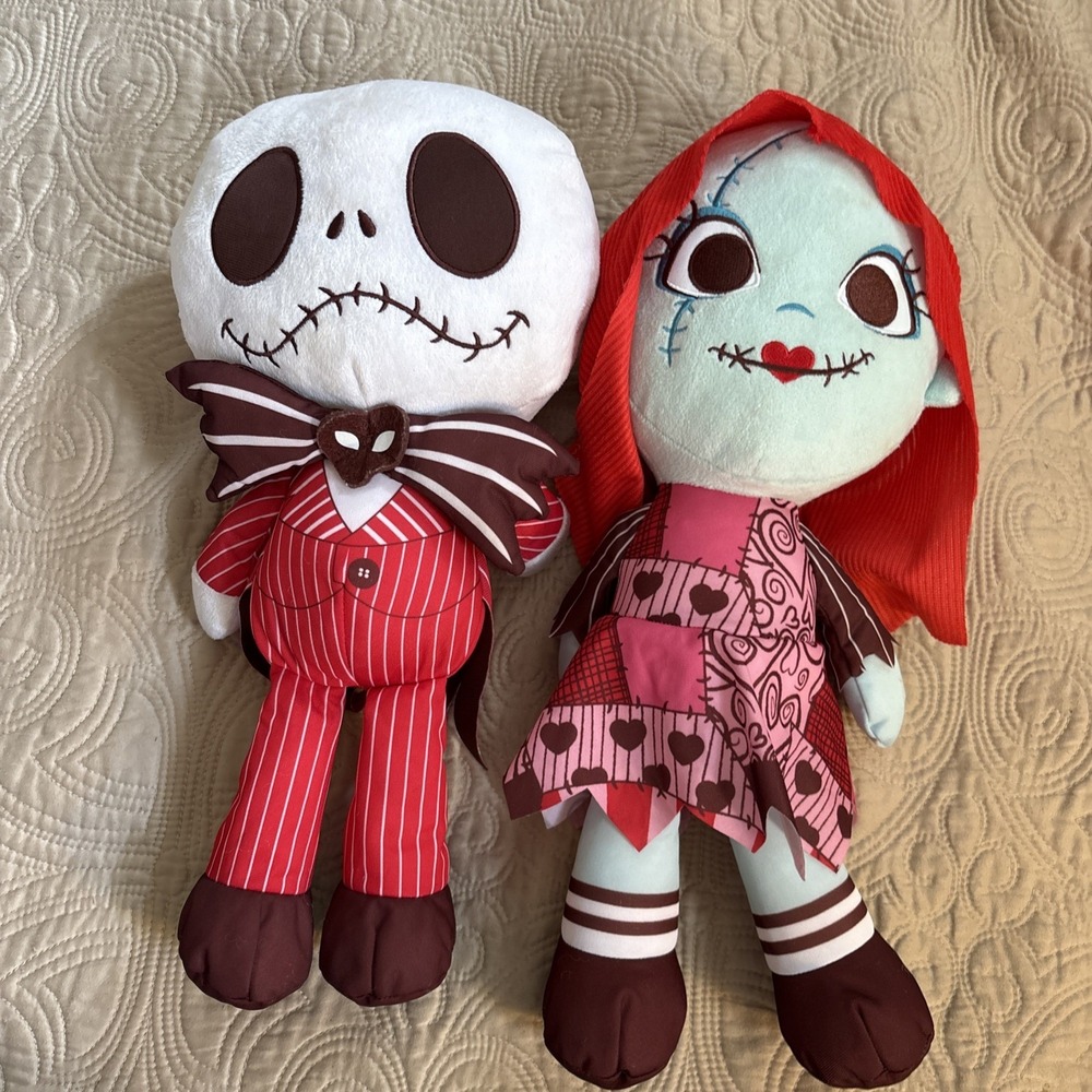 Jack Skellington Sally Nightmare Before Christmas Valentines 15" Plush Pair